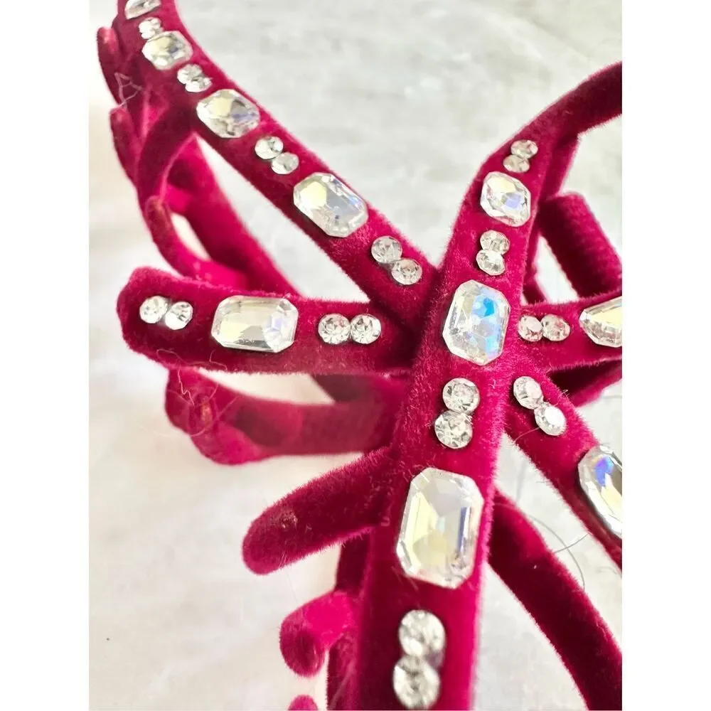 Velvet burgundy red rhinestone embellished hair claw